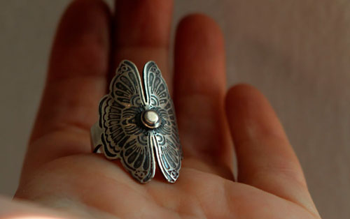 Los amantes mariposa, anillo de leyenda china en plata