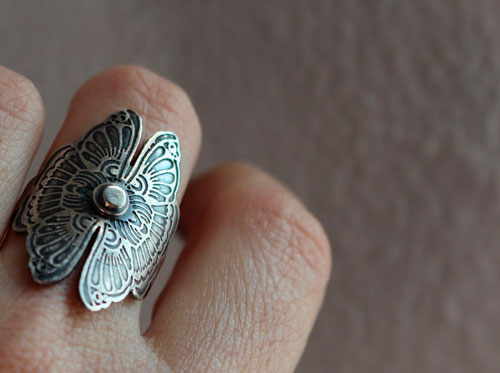 Los amantes mariposa, anillo de leyenda china en plata