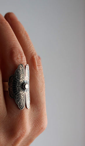 Los amantes mariposa, anillo de leyenda china en plata
