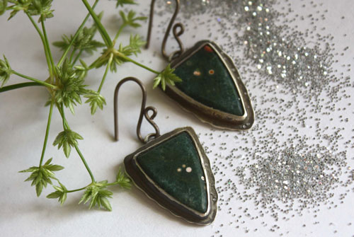 Lost in the stars, night sky earrings in silver and ocean jasper