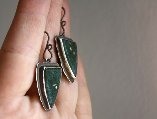 Lost in the stars, night sky earrings in silver and ocean jasper