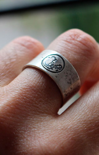 Lunar cycle, customizable moon phase ring in sterling silver