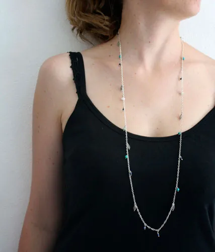 Majorelle, collar, tobillera y pulsera jardín azul en plata, turquesa, amazonita, labradorita, lapislázuli y jade