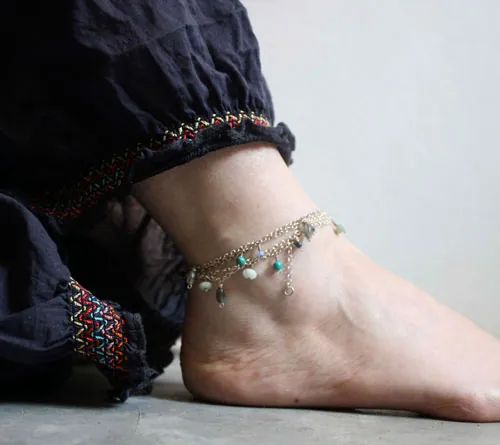Majorelle, collar, tobillera y pulsera jardín azul en plata, turquesa, amazonita, labradorita, lapislázuli y jade