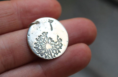 Make a wish, dandelion seed pendant in sterling silver