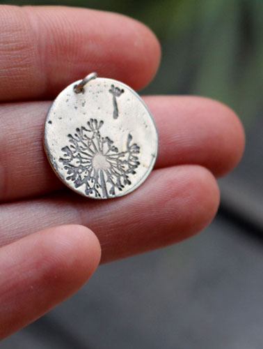 Make a wish, dandelion seed pendant in sterling silver