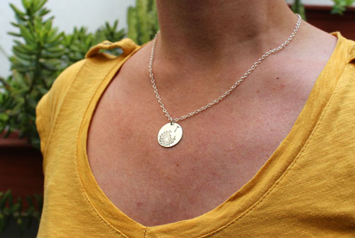 Make a wish, dandelion seed pendant in sterling silver