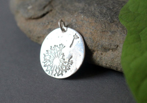 Make a wish, dandelion seed pendant in sterling silver