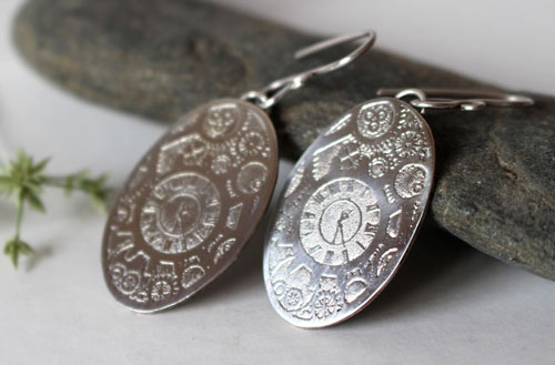Mechanical needles, steampunk gear earrings in sterling silver