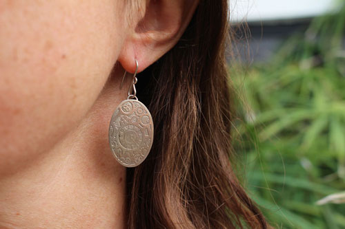 Mechanical needles, steampunk gear earrings in sterling silver