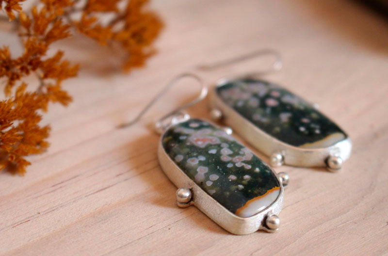 Melody of the universe, celestial vault earrings in silver and ocean jasper