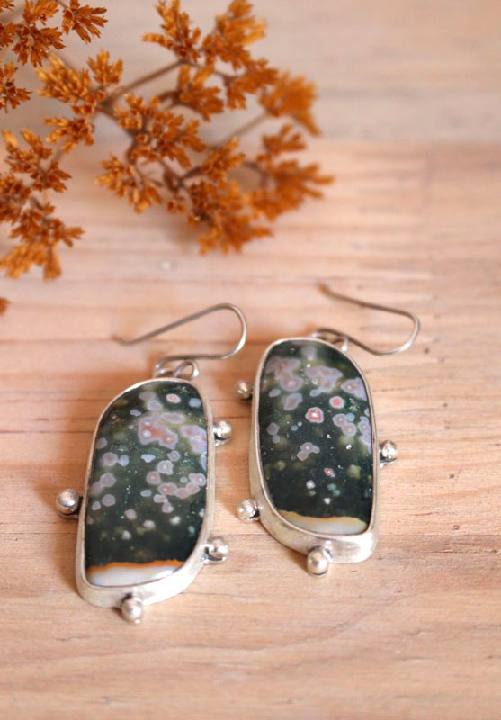 Melody of the universe, celestial vault earrings in silver and ocean jasper