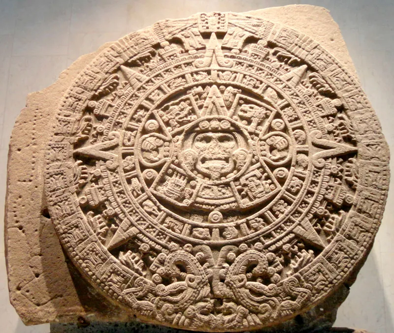 Mesoamérica, dije calendario prehispánico azteca y maya en plata