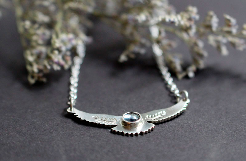 Messenger of the dawn, Native American eagle necklace in silver and spinel