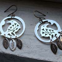 Messenger of the soul, plant raven earrings in sterling silver