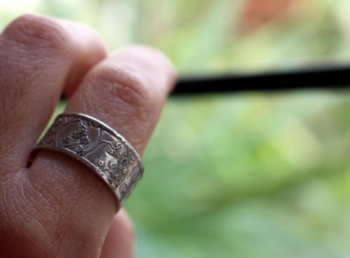 Misaki, Japanese cherry blossom branch ring in silver