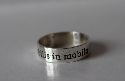 Mobilis In Mobile, quote from twenty thousand leagues Under the sea ring in silver