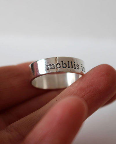 Mobilis In Mobile, quote from twenty thousand leagues Under the sea ring in silver