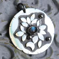 Moonlight water lily, romantic night pendant in silver and labradorite