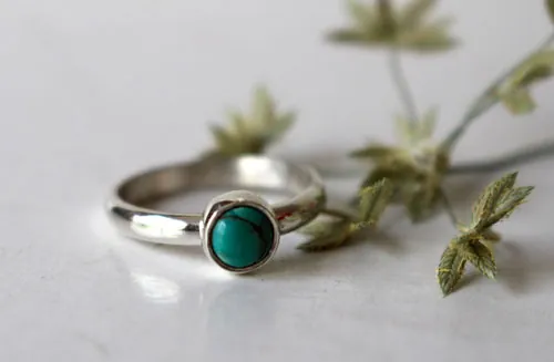 Myosotis, anillo flor azul en plata y turquesa