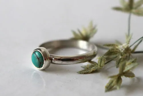 Myosotis, anillo flor azul en plata y turquesa