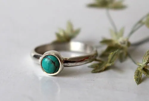 Myosotis, anillo flor azul en plata y turquesa