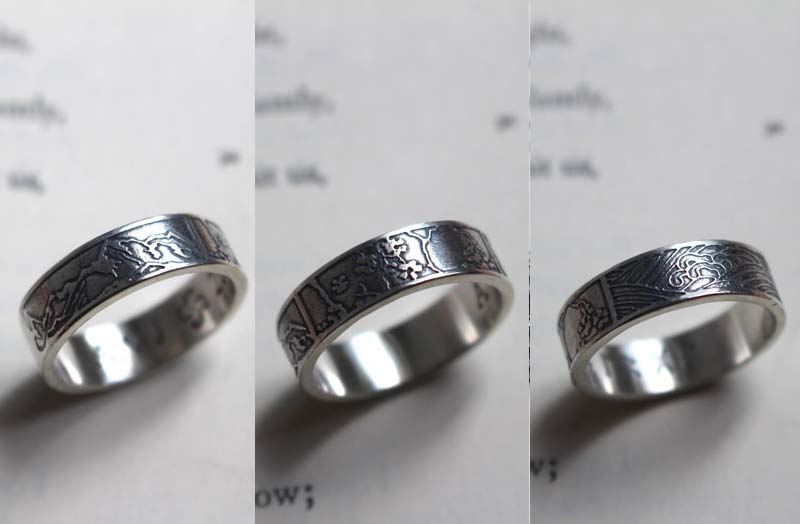 Naturaleza, anillo trío de paisajes en plata