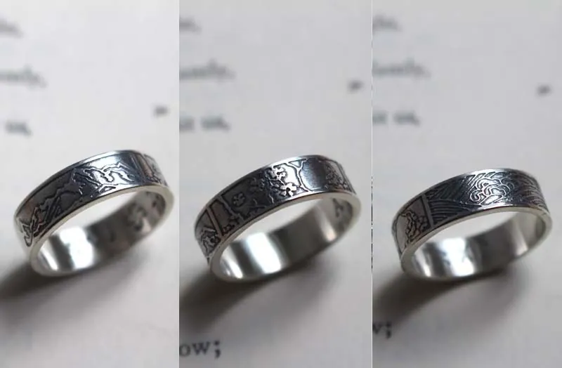 Naturaleza, anillo trío de paisajes en plata