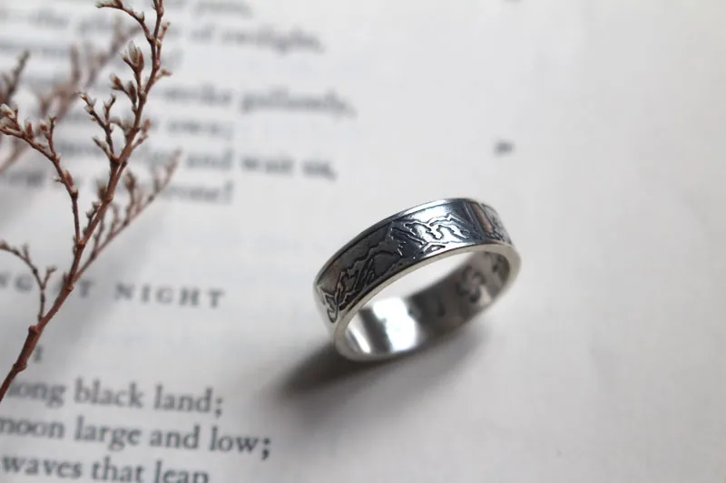 Naturaleza, anillo trío de paisajes en plata