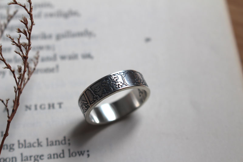 Naturaleza, anillo trío de paisajes en plata