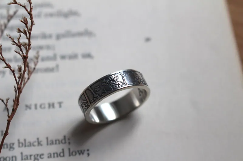 Naturaleza, anillo trío de paisajes en plata