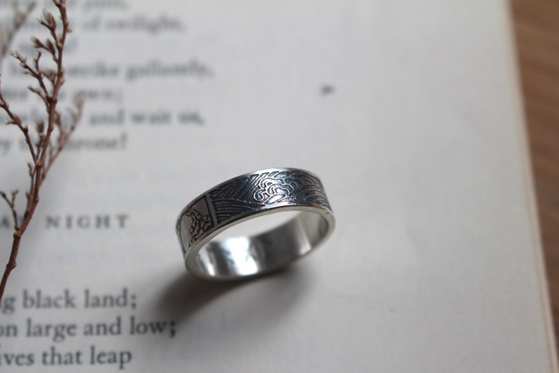 Naturaleza, anillo trío de paisajes en plata