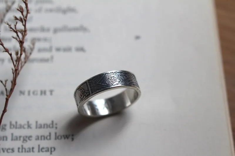 Naturaleza, anillo trío de paisajes en plata