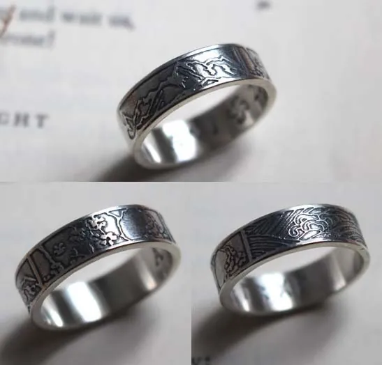 Naturaleza, anillo trío de paisajes en plata