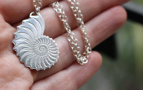 Nautiloide, collar eterno de nautilus en plata