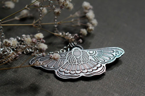 Night ballet, moth necklace in sterling silver