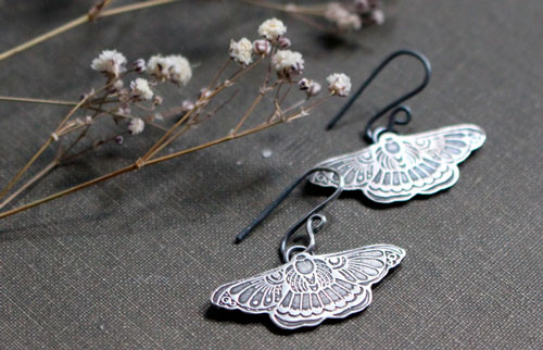 Night dance, moth earrings in sterling silver