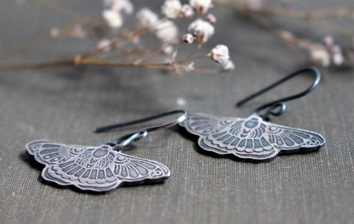 Night dance, moth earrings in sterling silver