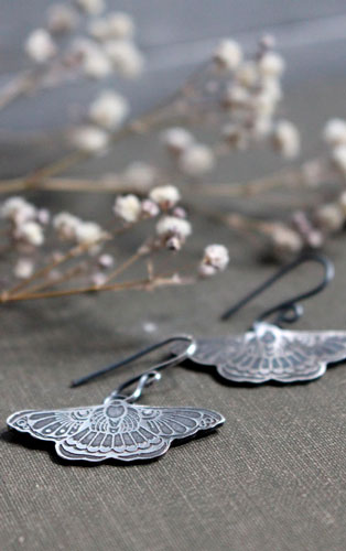 Night dance, moth earrings in sterling silver