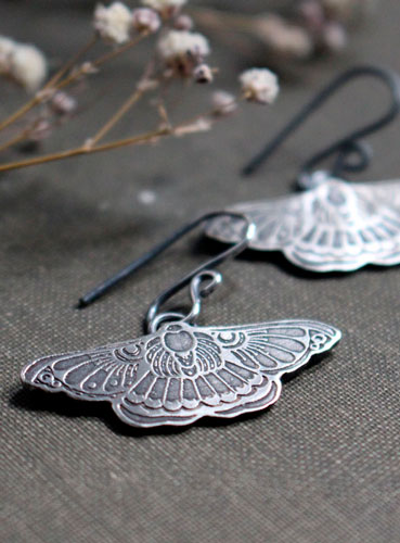 Night dance, moth earrings in sterling silver