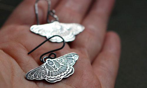 Night dance, moth earrings in sterling silver