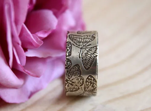 Ninfa, anillo mariposas en plata