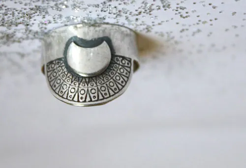 Nokomis, anillo sol y luna de nativo americano en plata
