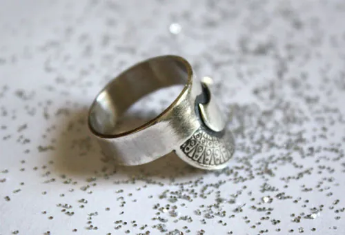 Nokomis, anillo sol y luna de nativo americano en plata