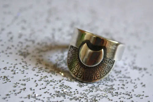 Nokomis, anillo sol y luna de nativo americano en plata