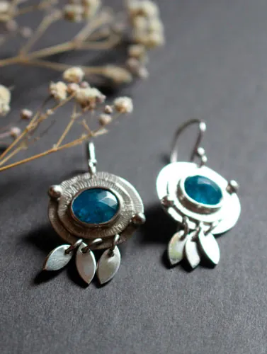 Nova apatita, aretes astronomía en plata y apatita azul