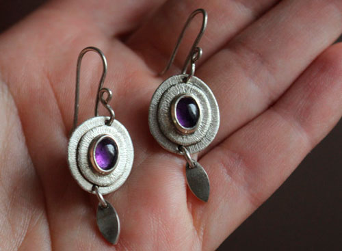Nova at dusk, celestial earrings in sterling silver and amethyst