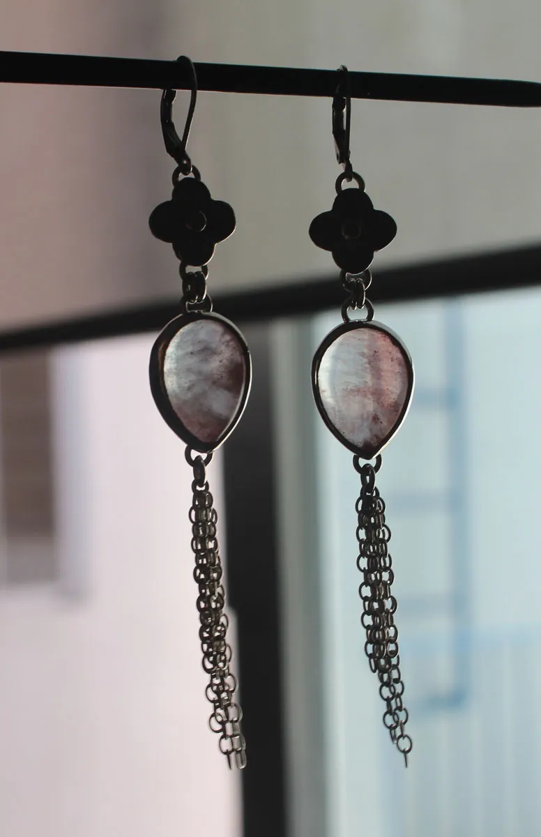 O-hanami, aretes flor de cerezo en plata y cuarzo rosa