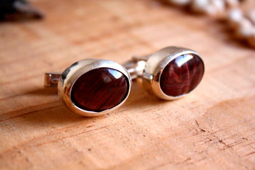 Ojo de tigre, gemelos instinto animal en plata y ojo de tigre