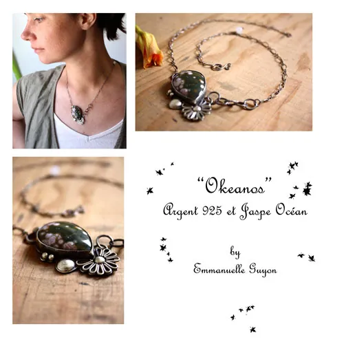 Okeanos, collar mitología griega en plata y jaspe oceánico